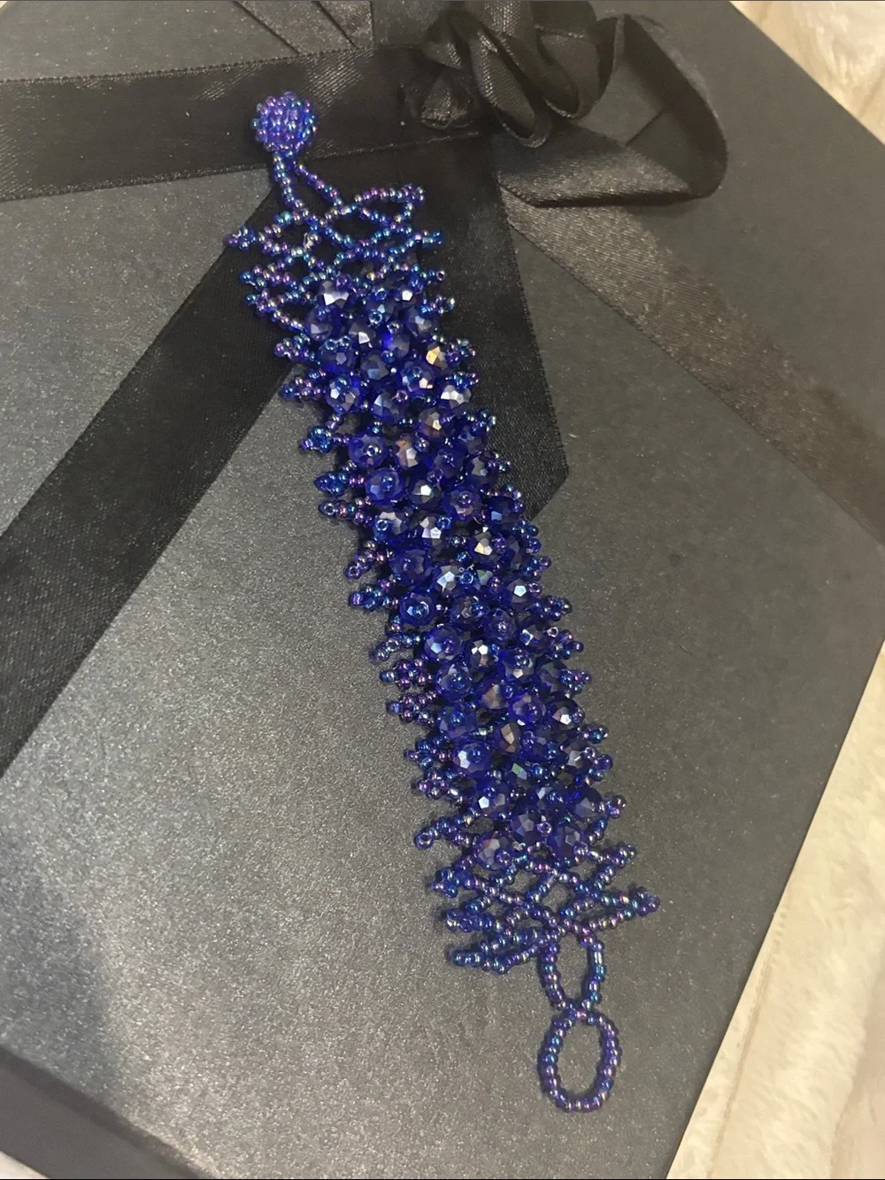 Handcrafted Beaded Bracelet Shimmering - Deep Blue 7”